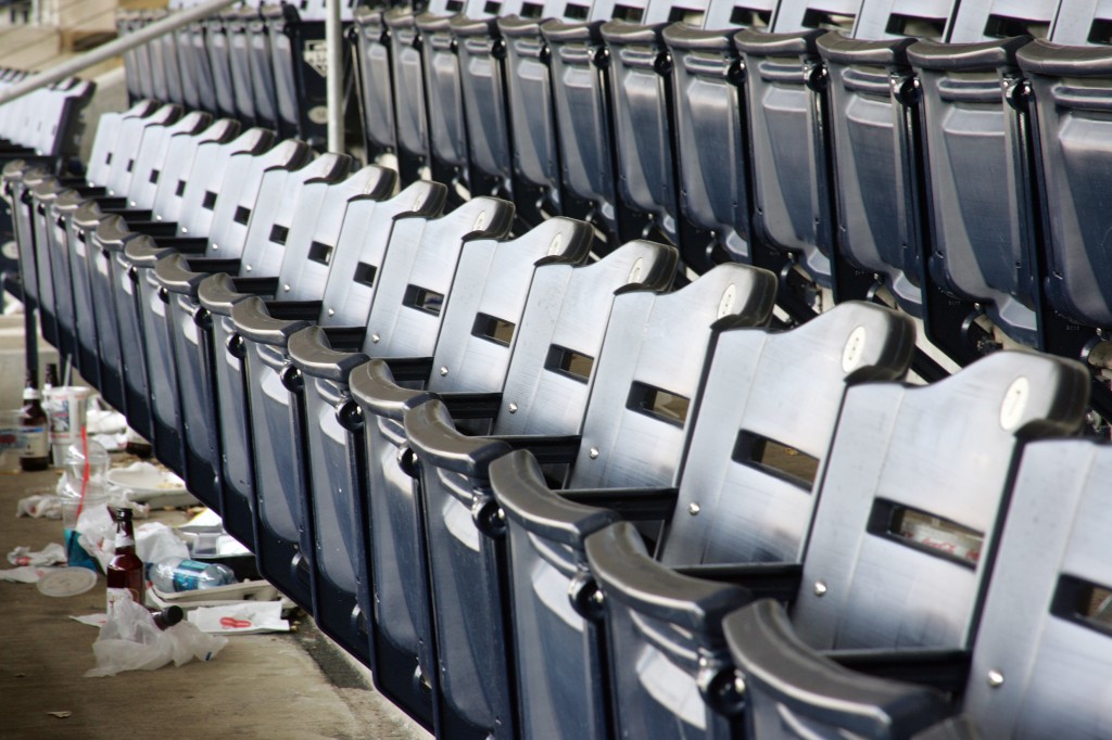 stadium seating with trash